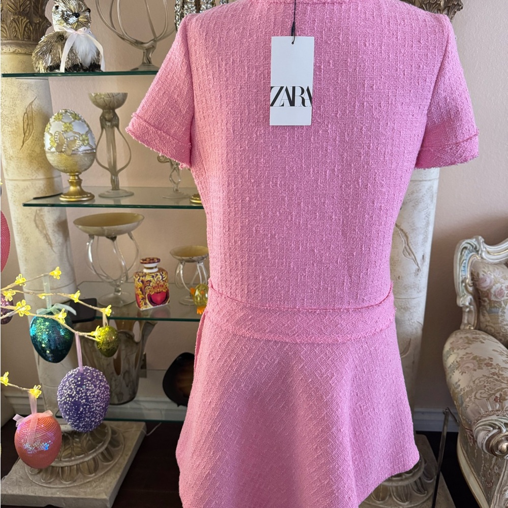 Zara Pink Tweed Dress New With Tags Size Medium - Picture 4 of 16